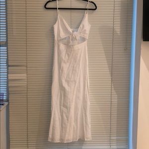 White linen front cut out midi dress